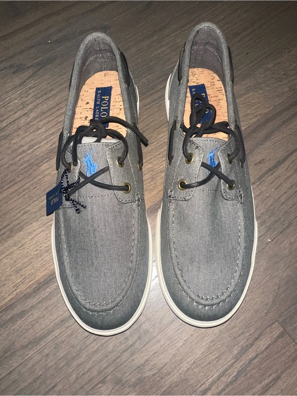 Polo by Ralph Lauren Gray Canvas Boat Shoes with Blue Pony